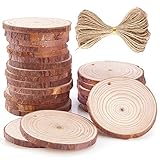 Caydo 24 Pieces 1.96-2.36 Inch Unfinished Predrilled Wood Slices Thickness of 0.5cm Solid Round Log Discs and 33 Feet Natural Jute Twine for Christmas Ornaments Decorations