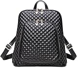 Coolcy New Fashion Women's Genuine Leather Backpack Casual Shoulder Bag (Black)