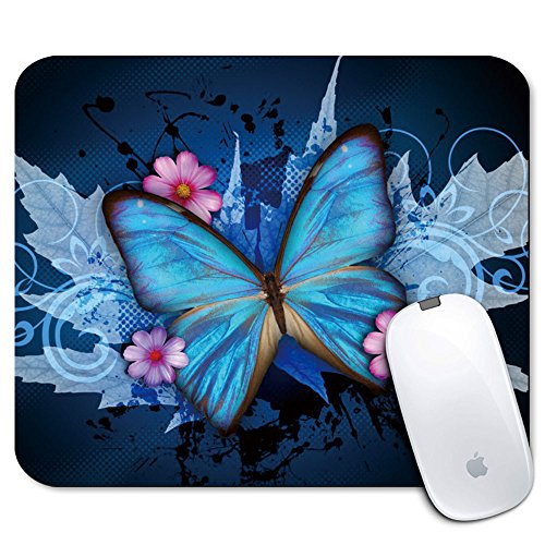 Personalized Rectangle Mouse Pad, Printed Cute Blue Butterfly Pattern, Non-Slip Rubber Comfortable Customized Computer Mouse Pad (9.45x7.87inch)