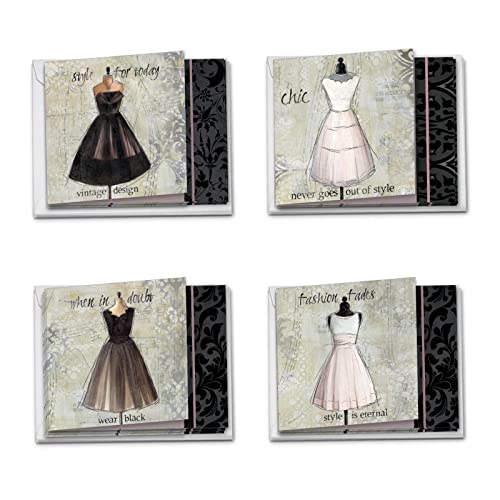 The Best Card Company - 12 Assorted Blank Note Cards (4 x 5.12 Inch) - Boxed All Occasion Notecards Bulk (4 Designs, 3 Each) - Dress Forms MQ4608OCB-B3x4