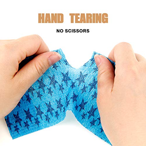MUEUSS Self Adhesive Bandage First Aid Tape Strong Elastic Wraps for Pets Animals & Ankle Sprains & Medical Support, Blue Star 3 Inches x 5 Yards,6 Rolls - Thumbnail 3
