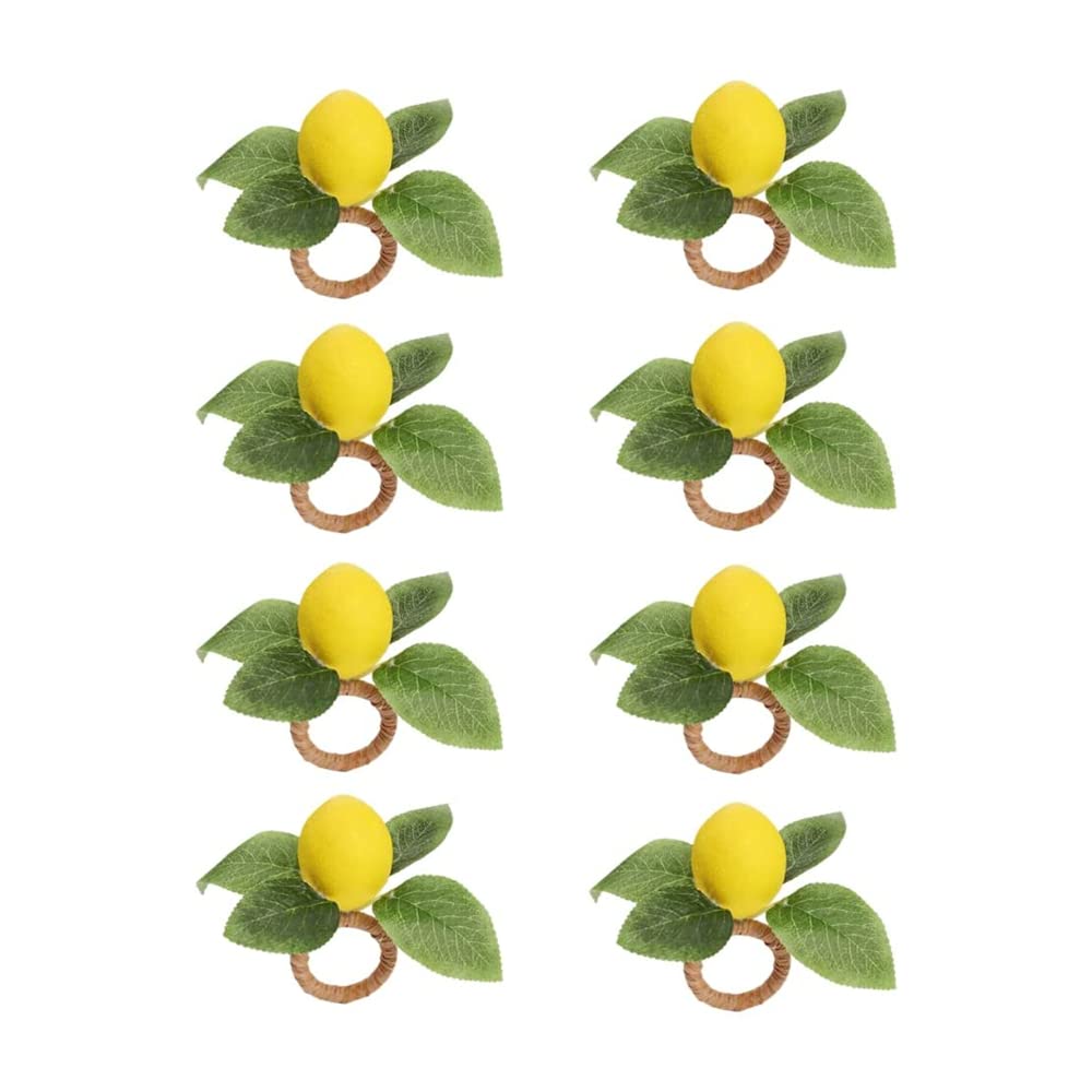 CURTEK Lemon Napkin Rings Set of 8, Yellow and Green Plastic, Farmhouse Style Decorations for Dinner, Wedding, Party