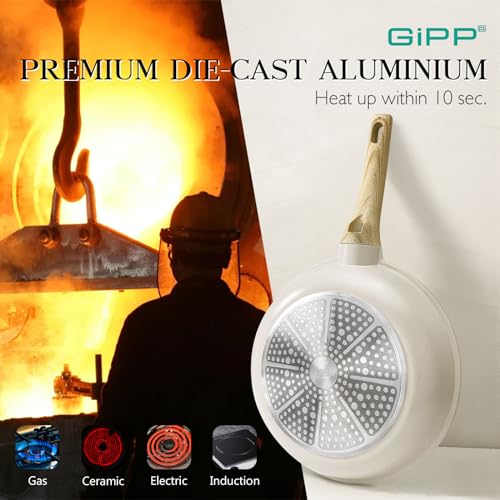 GiPP Nonstick Frying Pan Skillet - Granite Non Stick Pans, Healthy Granitestone Non-Stick Fry Pan Omelette Pan Egg Pan, Compatible with All Stoves, PFOA Free (White, 24CM)