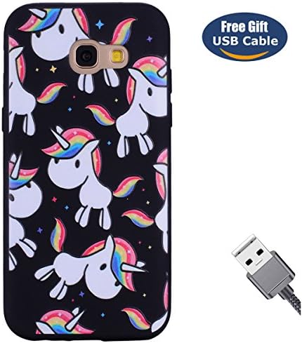 Galaxy A7 2017 case,Galaxy A7 2017 cover,Aireratze Ultra Slim Soft Premium Silicone Gel TPU Oil Painting Thin Cover Trendy Candy Colour Back Bumper Rubber Shockproof Non-slip Protective Case for Samsung Galaxy A7 2017（rainbow unicorn）+ Free USB cable