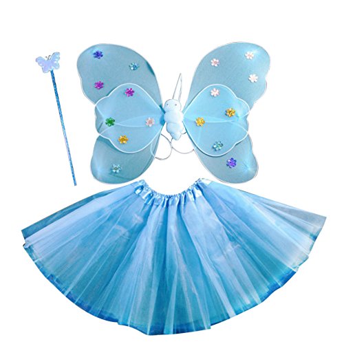 EFINNY Fairy Princess Butterfly Wings Wand Tutu Set For Girls Dress Up (3-10Y)