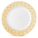 VINTAGE PLASTIC PARTY DISPOSABLE PLATES | 6 Inch Hard Round Wedding Dessert Plates | White with Gold Rim, 40 Pack | Elegant & Fancy Heavy Duty Party Supplies Plates for Holidays & Occasions