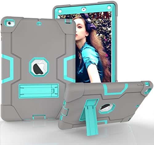 iPad Air Case, Yoomer Three Layer Silicone+Hard PC Bumper Armor Defender Heavy Duty Shock-Absorption Rugged Hybrid Protective with Built in Kickstand Case for iPad Air (iPad 5) 9.7" 2013 Old Model
