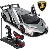 Best Choice Products 1/14 Scale Remote Control Luxury Car Lamborghini Veneno Toy for Kids w/ Gravity Sensor, Engine Sounds, Head and Rear Lights, Opening Door - Silver