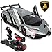 Best Choice Products 1/14 Scale Remote Control Luxury Car Lamborghini Veneno Toy for Kids w/ Gravity Sensor, Engine Sounds, Head and Rear Lights, Opening Door - Silver