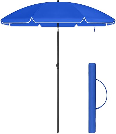 SONGMICS Parasol 160 cm UPF 50+ Tilt & Height Adjustable Beach Umbrella Blue