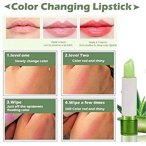 2 Pack Aloe Vera Lipstick, Firstfly Long Lasting Nutritious Lip Balm Lips Moisturizer Magic Temperature Color Change Lip Gloss (Green) - Thumbnail 7