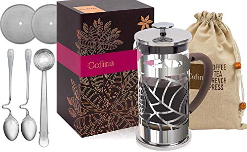 image for Cofina French Press Coffee Maker - 34 oz Large Stainless Steel & Glass
