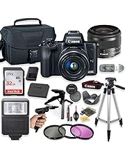 Canon EOS M50 Mirrorless Digital Camera (Black) with 15-45mm STM Lens + Deluxe Accessory Bundle Including Sandisk 32GB Card, Canon Case, Flash, Grip Multi Angle Tripod, 50" Tripod, Filters and More.