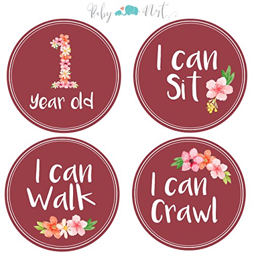 Monthly Milestone Stickers by Baby Nest - Delicate & Luxurious Flower Bouquet for Newborns & Up, Celebrate 0-12 Months First Year Achievements | Perfect Shower Gift (16 Pack)