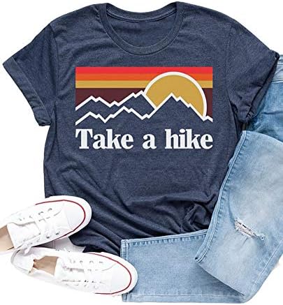 Enmeng Womens Casual Take A Hike Letter Print T-Shirt Short Sleeve Hiker Tee Tops