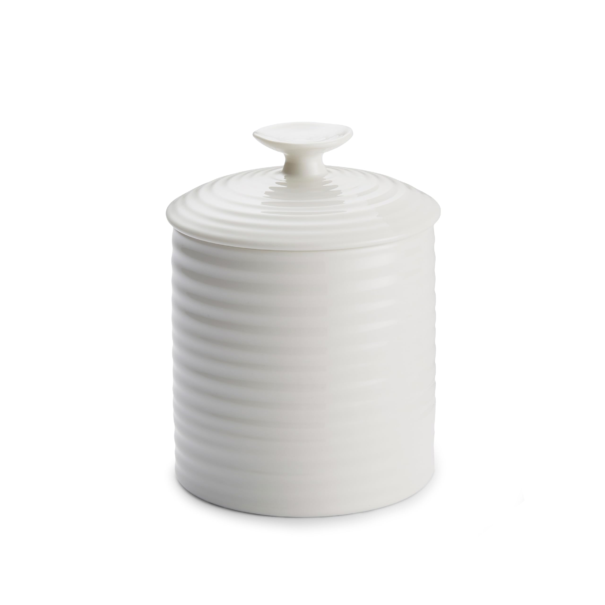 Portmeirion x Sophie Conran White Porcelain Storage Jar with Lid and Handle, Stylish and Durable Canister for Kitchen Essentials, 10.5cm Tall