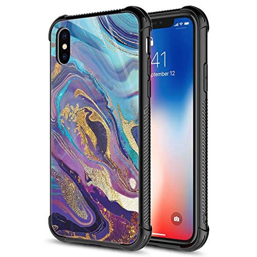 Iphone Xs Case Golden Blue Purple Marble Iphone Xs Cases Tempered Glass Back Soft Silicone Tpu Shock Protective Case For Apple Iphone X Xs Golden Blue Purple Marble Pricepulse