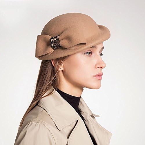Cloche Hat Dressy Hat For Women Girl Lady Vintage Black Winter Wool Derby Church Party Bowler Hat ( Color : Beige )