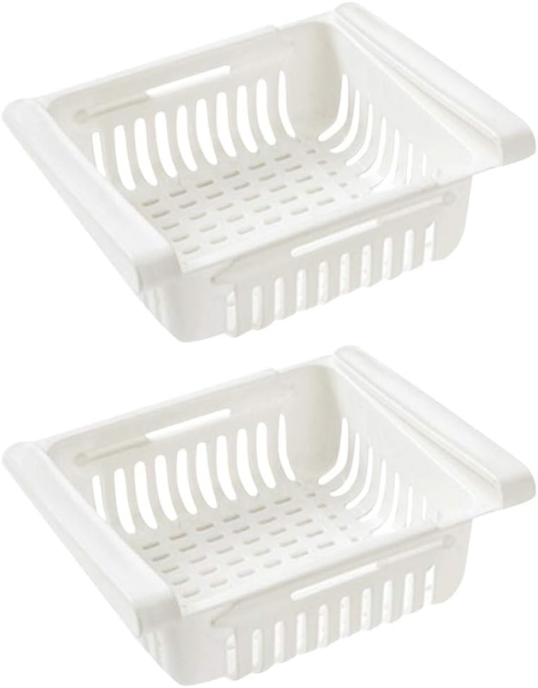 2Pcs Pull-out Refrigerator Storage Box Holder Food Organizer Drawer Shelf Proper Clapboard Shelves (White)