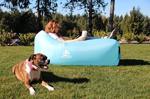 PacJoy Inflatable Lounger Hangout Sofa | Features Large Deep Pockets, a Discreet Bottle Opener and Custom Travel Bag. Giant Air Lounge Chair for Camping, Picnics, Music Festival &amp; More! (Sky Blue)