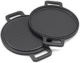 EurKitchen Pre-Seasoned Two-Sided Cast Iron Pizza, Griddle and Grill Pan w/ Reinforced Handles - 13.5-inch - Perfect for Use on an Electric, Gas or Induction Stovetop, BBQ, or Oven