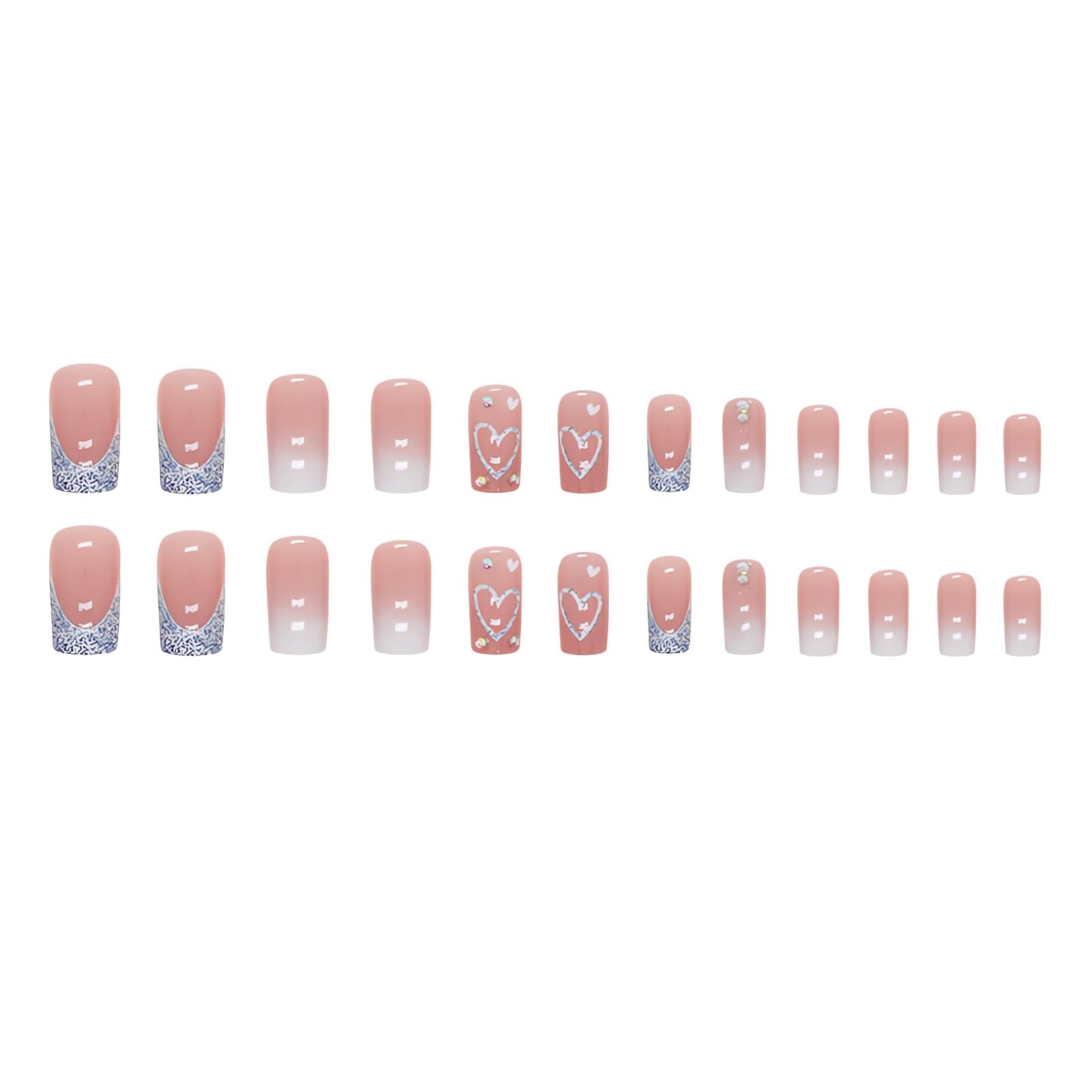 SINSEN Square Press on Nails Medium Length - French Tip Press on Nails Heart Deign, Glossy Pink Fake Nails with Adhesive Glue Stickers, Reusable Stick on Nails in 12 Sizes, 24 Pcs Medium French Nails - Image 5