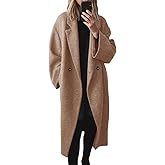 SAUKOLE Womens Winter Pea Coat Notch Lapel Double Breasted Wool Blend Oversized Overcoat with Pockets