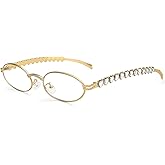 Dollger Y2k Sunglasses for Women Oval 90s Trendy Retro Small Accessories Metal Frame Sun Glasses Gold Shades UV400 Protection