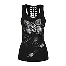 ARTFFEL Womens Hip Hop Cat Printed Sleeveless Tank Top t Shirts Black XL