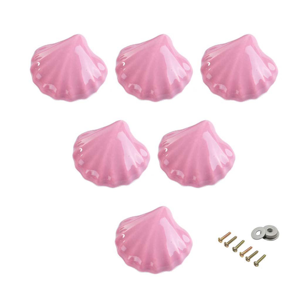 Lovely Ceramic Knob Shell Knob for Kid's Room Furniture Cabinet Handles Ceramic Drawer Pull Kitchen Drawer Pulls 6 Pack