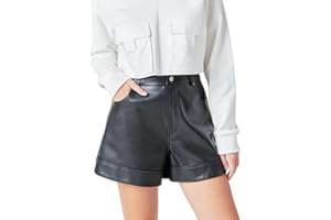 Zebaexf Women Black Leather Shorts High Waist Faux Stretchy PU Leather Short Pants
