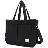 UERRUAM Tote Bag for Women with Pockets,Large Corduroy Crossbody Purse for Laptop,Work,College,Everyday,Travel