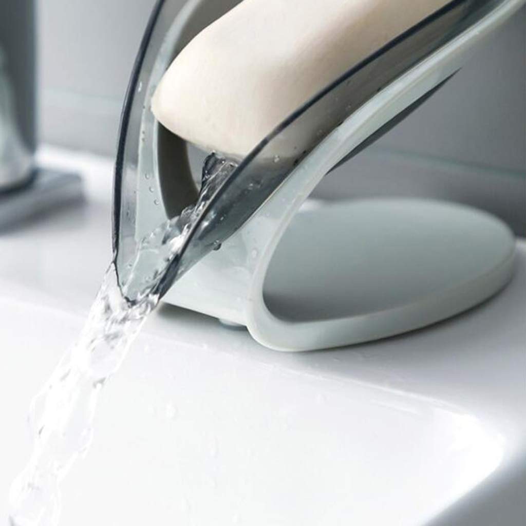 Soap Dish Holder Self Draining Soap Dishes Soap Holder With Drainage Tray no Mushy Easy To Clean Longer Lasting Soap Saver Stylish Leaf Shaped Soap Dishes For Bathroom Shower And Kitchen. Grey