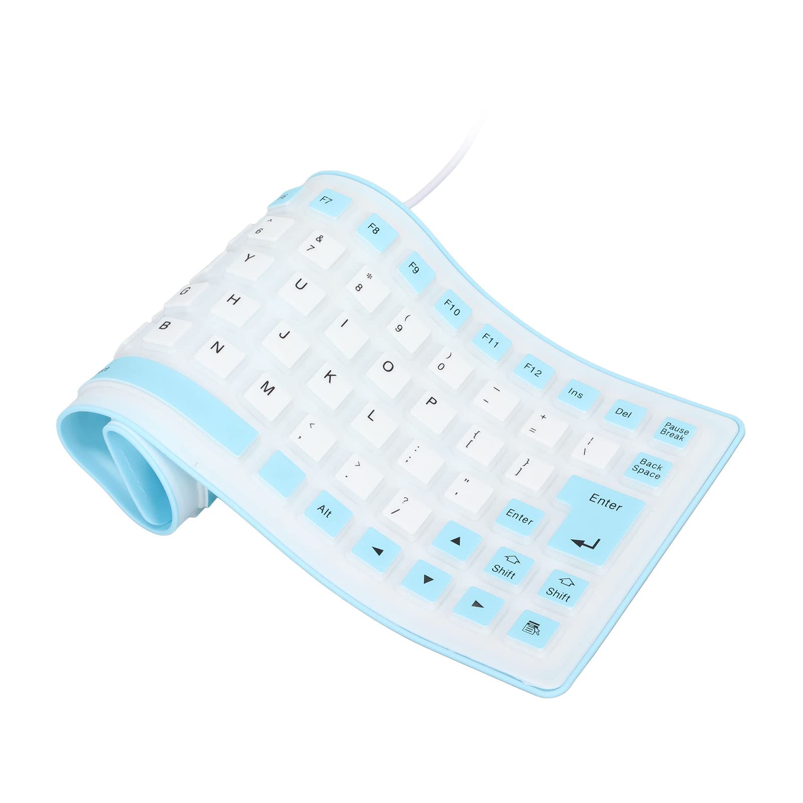 ASHATA Waterproof Silicone Keyboard,Foldable Flexible Wired USB Mini Dustproof Silent Keyboard 85 Keys,Lightweight & Portable,Soft Comfortable to Use,for PC Laptops(blue)