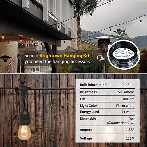 48Ft Outdoor Patio String Lights, Weatherproof Commercial Grade Lights
