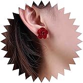 Aneneiceera Vintage Red Velvet Rose Earrings Burgundy Velvet Rose Stud Earring Tiny Red Earring Small Flower Earrings Jewelry for Women