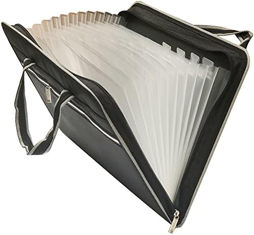 HIHUHEN 13 Pockets Fabric Expanding File Folders Business Accordion Document File Paperwork Organizer Storage, A4 Letter Size, Zipper Closure (Folder Black ST)