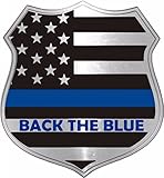 Back The Blue Thin Blue Line Metallic Shield Decal - 2 in.