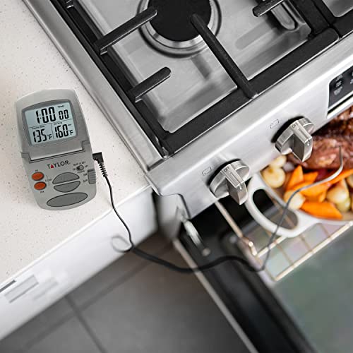 Taylor Programmable with Timer Instant Read Wired Probe Digital, Meat, Food, Grill BBQ Cooking Kitchen Thermometer, Stainless Steel