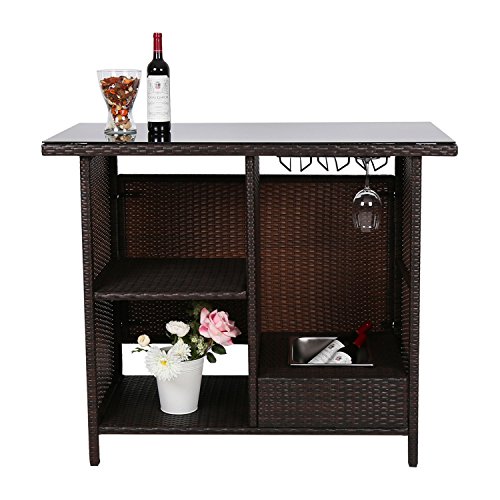 Peach Tree Outdoor Patio Wicker Bar Counter Table Rattan Garden Station