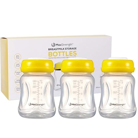Muttermilch Flaschen, 3 Stück, wiederverwendbar mit auslaufsicherem Deckel von Max Strength Pro, 6.oz, 180 ml Weithals-Flasch