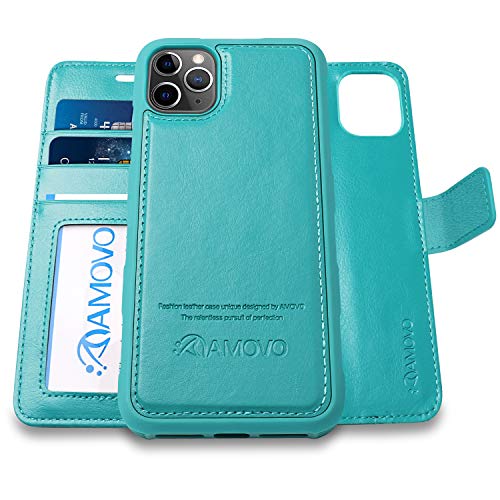 AMOVO Case for iPhone 11 Pro (5.8'') [2 in 1] iPhone 11 Pro Wallet Case Detachable [Vegan Leather] [Hand Strap] [Stand Feature] iPhone 11 Pro Flip Folio Case Cover with Gift Box Package (Aqua) - Thumbnail 7