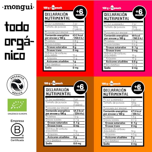 Snack orgánico para peques | Pack 16 pouches Mix Cereales 4 Recetas – Fresa, Avena, Pera, Espelta, Durazno, Arroz, Calabaza, Canela | Empresa B | MONGUI