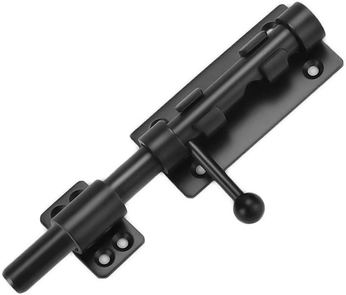 Litensh 6 Inch Heavy Duty Slide Gate Latch Bolt Safety Door Lock with Padlock Hole, 160mm 304 Stainless Steel Matte Black, 6 inch 160mm Length, 14mm Dia.