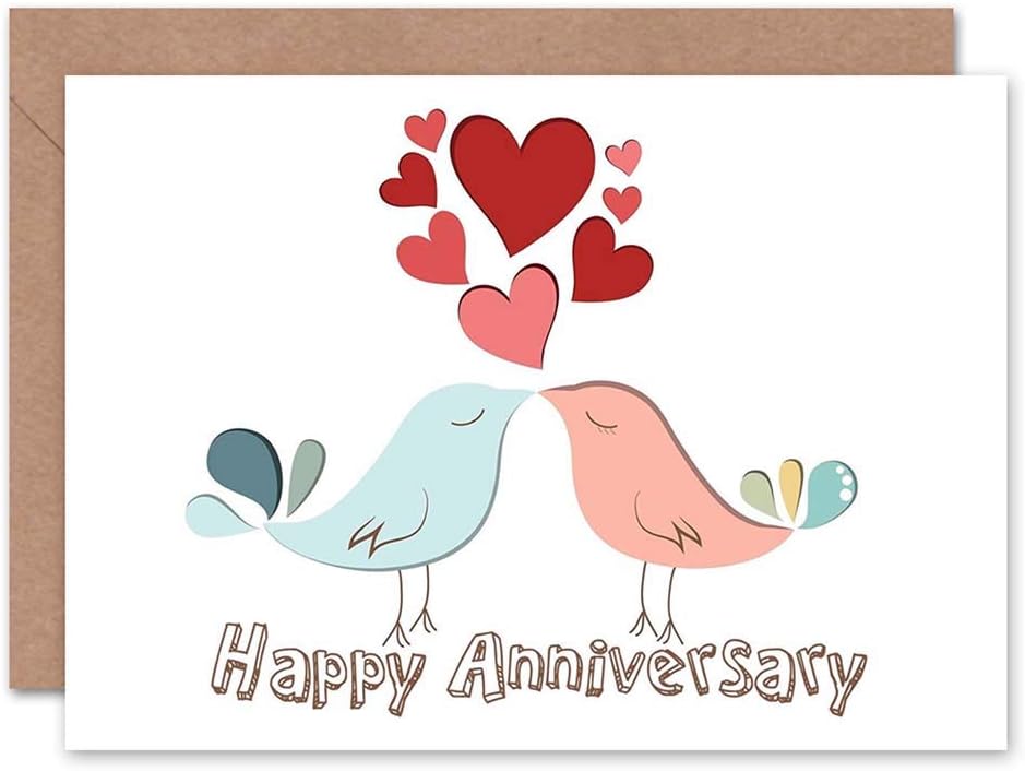 Wee Blue Coo Happy Anniversary Valentines Love Birds Couple Blank Greetings Card Amazon Co Uk Kitchen Home