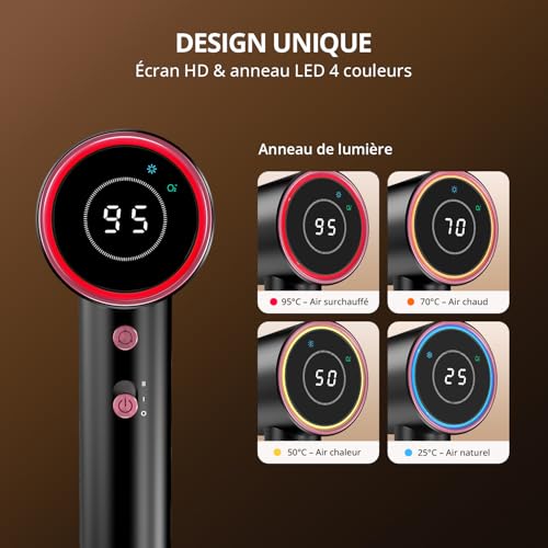 Ionic Hair Dryer, 180,000 RPM Professional Hair Dryer - Drying 5X Faster, Light & Compact, 4 Temperature, Overheating Protection and Low Noise (Black)
