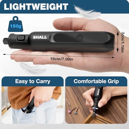 SHALL Utensile rotante senza fili da 3,7 V, 20000 giri/min, 5 velocità, kit smerigliatrice ricaricabile tramite USB con 70 accessori e luce LED, multiuso per levigatura, lucidatura, foratura, molatura