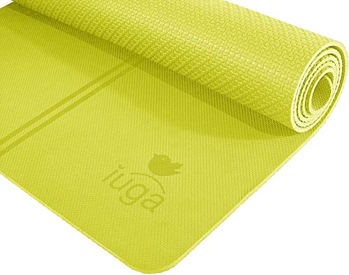 IUGA Eco Friendly Yoga Mat with Alignment Lines, Free Carry Strap, Non Slip TPE Yoga Mat for All Types of Yoga, Extra Large Exercise and Fitness Mat Size 72″X26″X1/4″