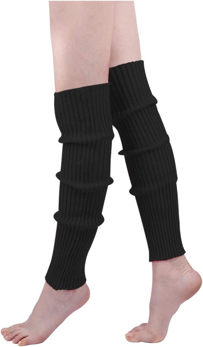 Womens 80s Ribbed Leg Warmers - Juniors 80s Eighty's Knitted Crochet Long Sock Yoga Sport Ballet Accessories