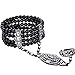 Coucoland 1920s Flapper Bracelet Ring Set Roaring 20s The Great Gatsby Austrian Crystals Imitation Pearl Bracelet Accessory (Black)